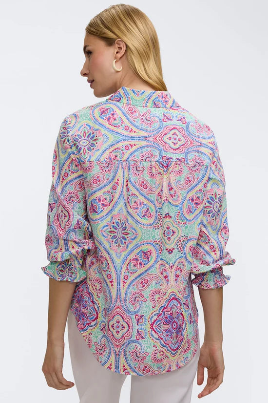 Olivia Paisley Linen 3/4 Sleeve Shirt, Multi
