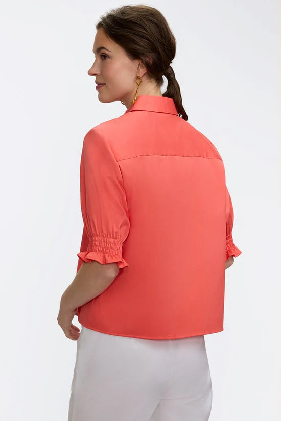 Vivienne Stretch Matte Sateen Elbow Sleeve Shirt, Georgia Peach