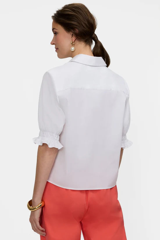Vivienne Stretch Matte Sateen Elbow Shirt, White