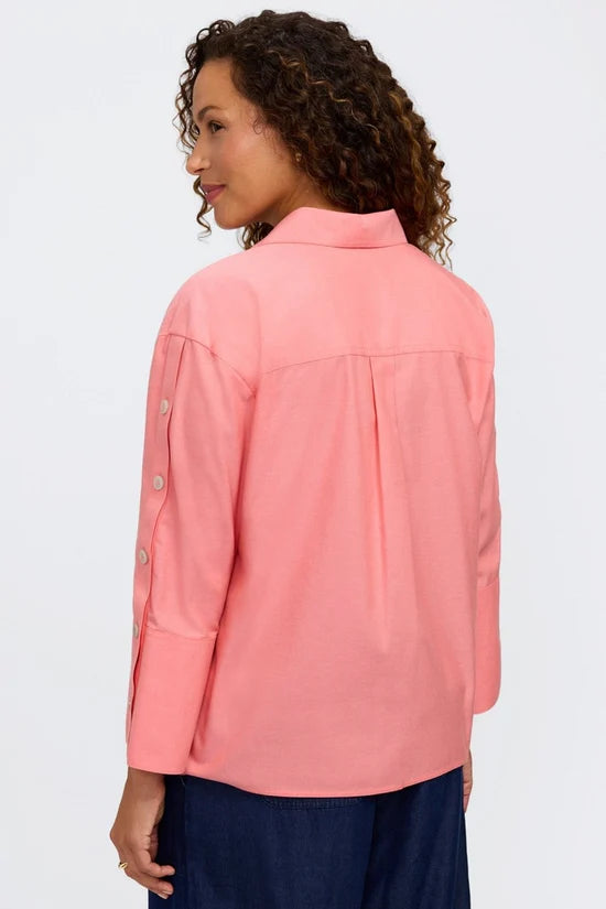 Lainey 3/4 Button Popover Shirt, Coral Reef