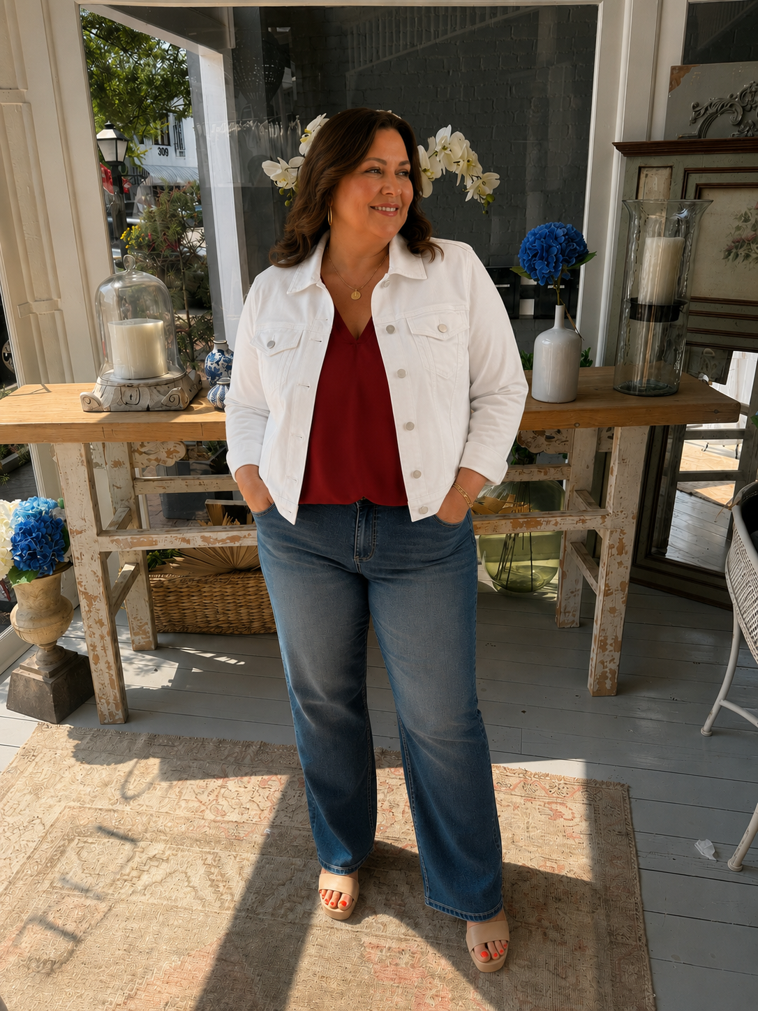 Fit and Flare Trucker Jacket, White