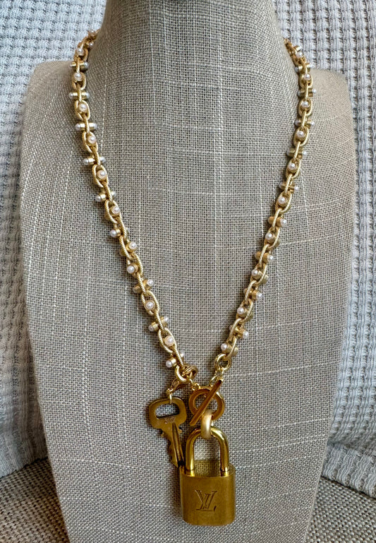 Pearl Gear LV Lock Necklace