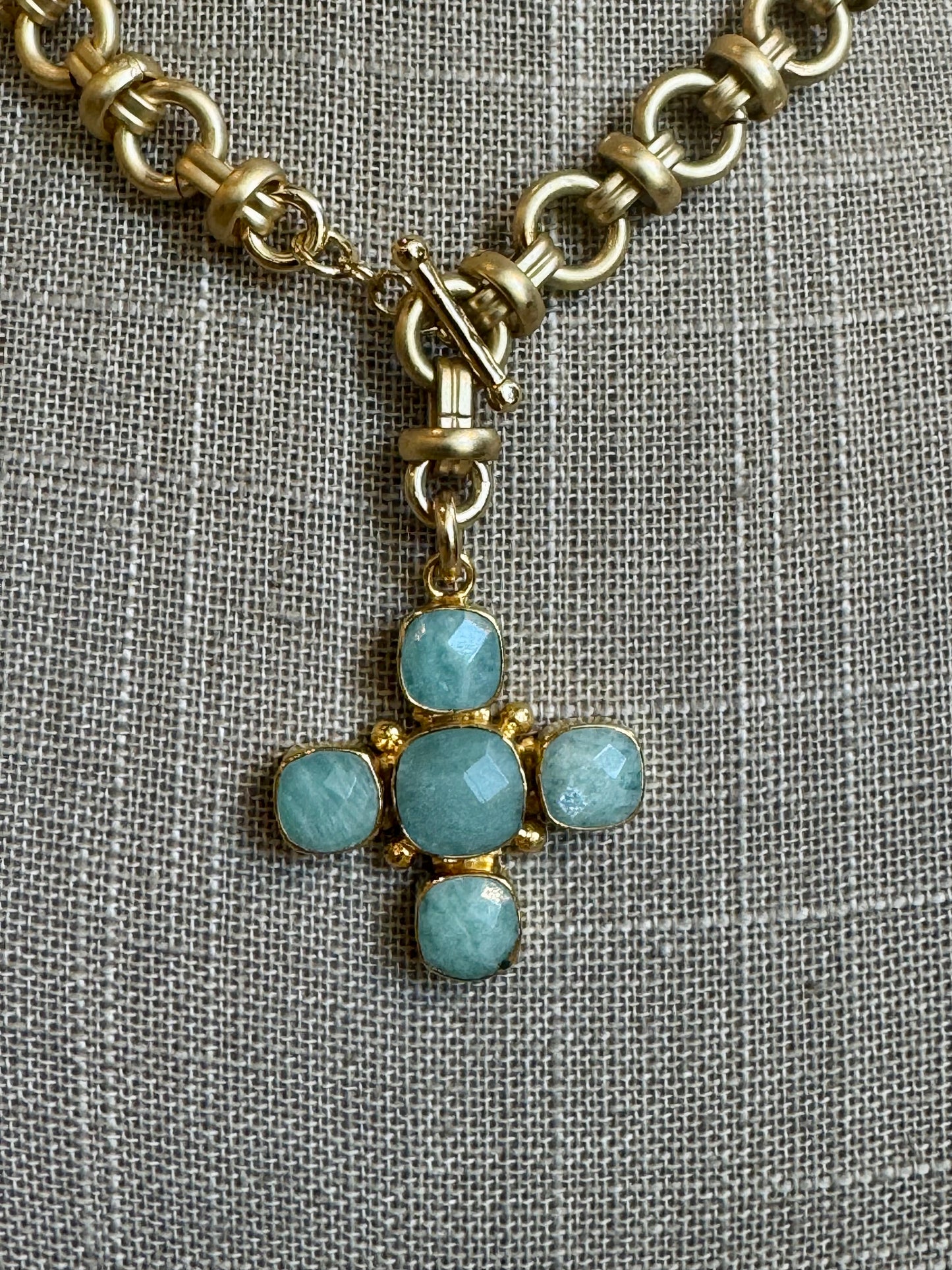 Petite Bow Link Cross Amazonite Necklace