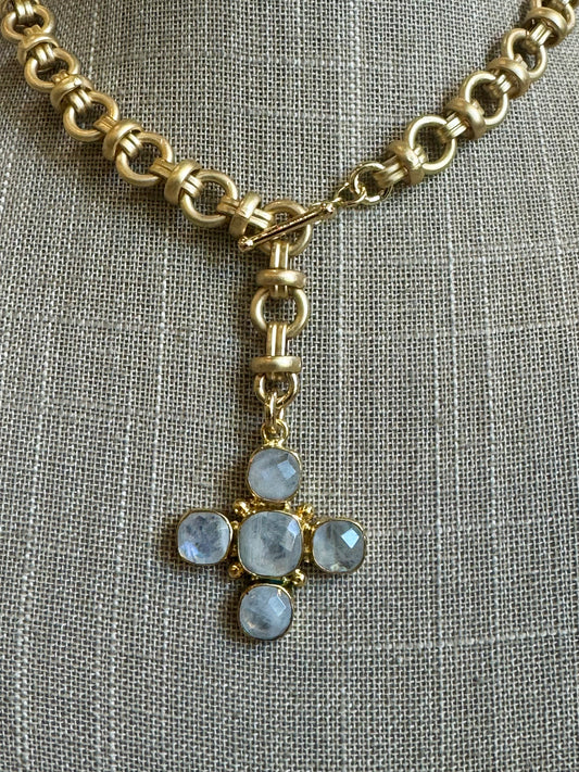 Petite Bow Link Cross Moon Necklace