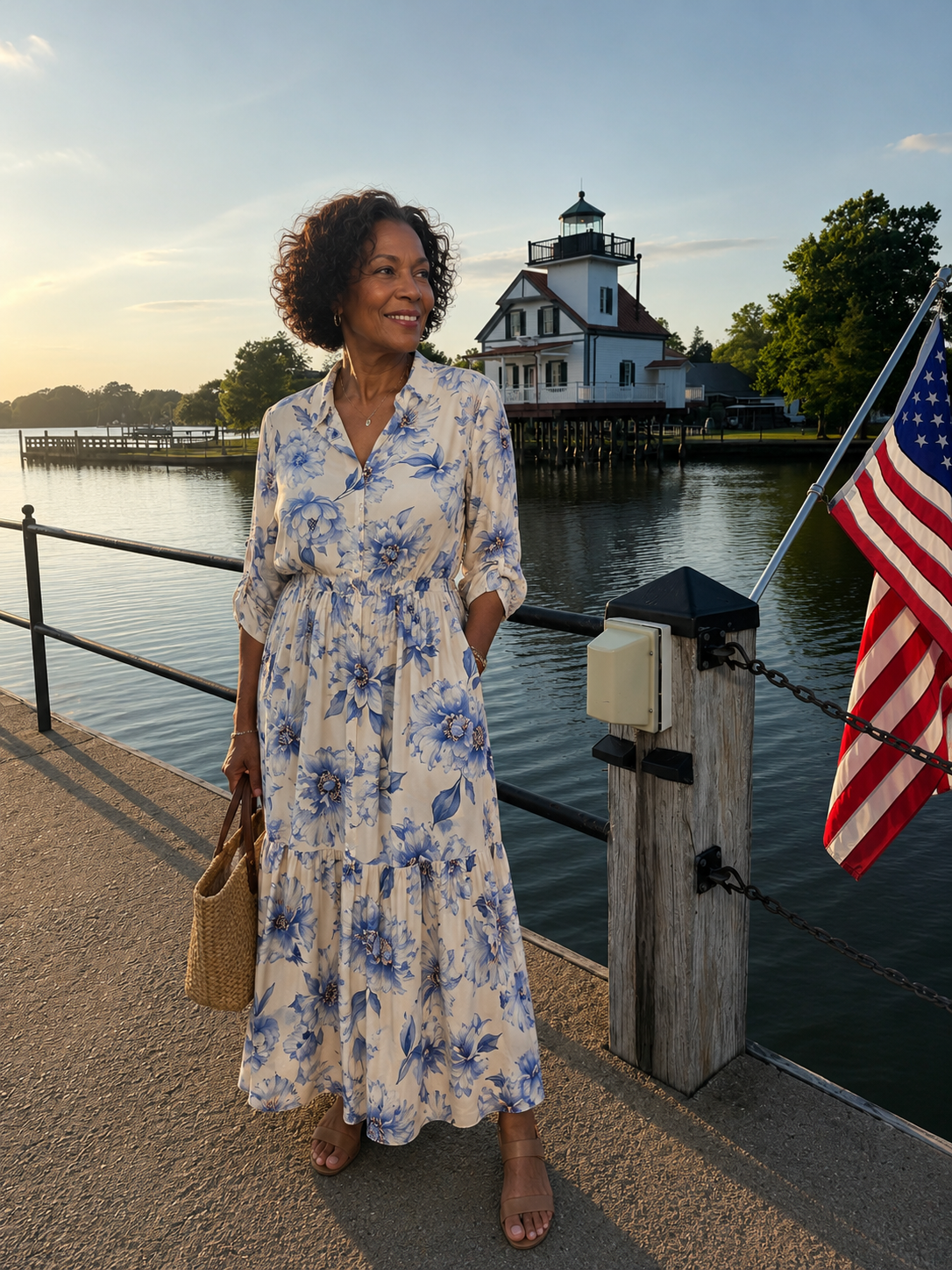 Rose Of Sharon Floral Dress, Cream and Blue