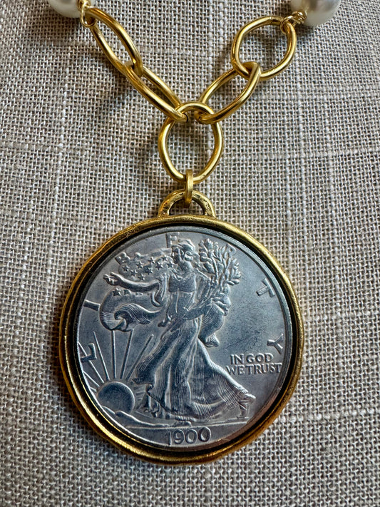 Scarlett Pearl and Coin Necklace