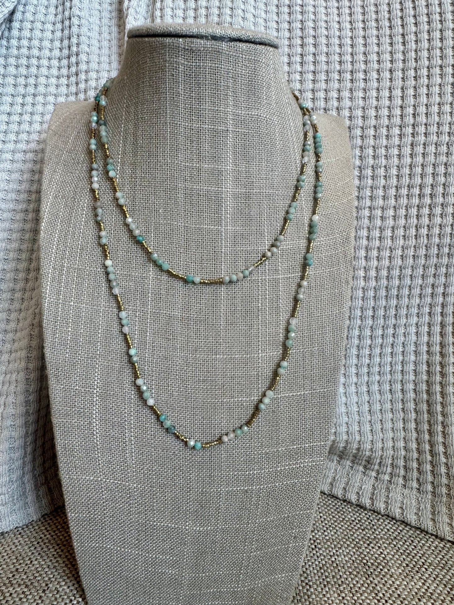 Tiny Faceted Amazonite On African Heishi Beads