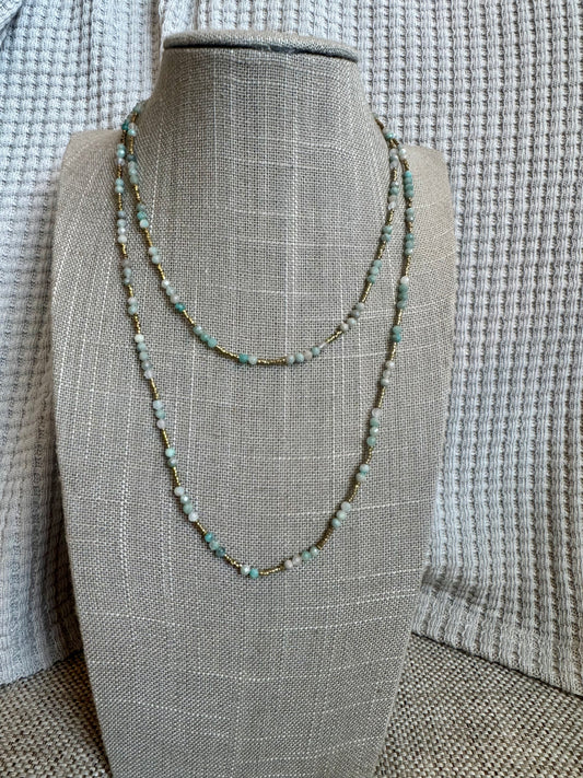 Tiny Faceted Amazonite On African Heishi Beads