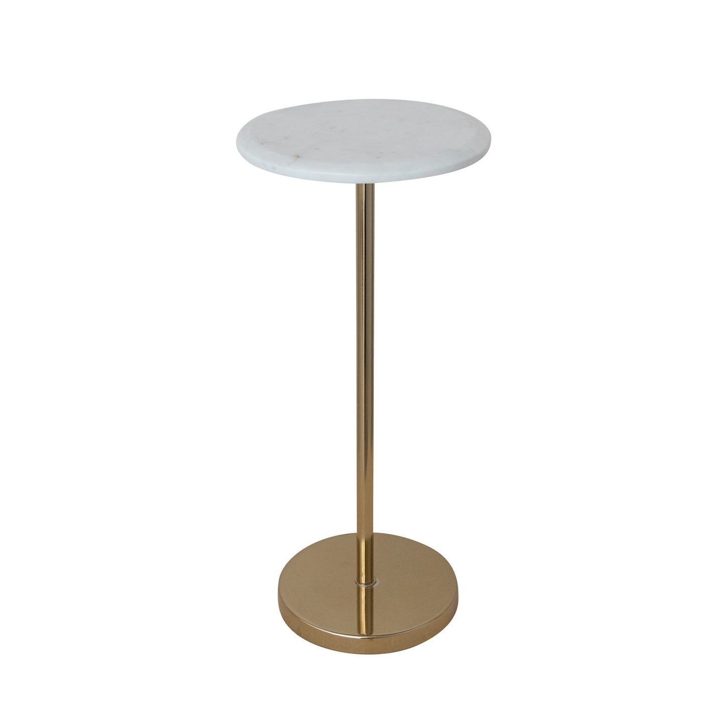Metal Martini Table with Marble Top, Gold Finish & White