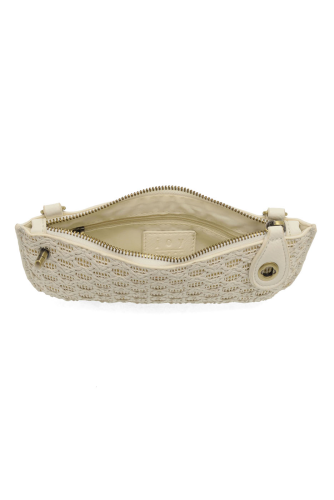 White Lattice Woven Mini Crossbody Wristlet Clutch