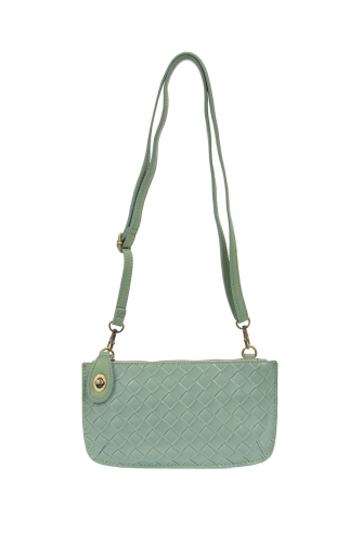 Seafoam Faux Wide Woven Mini Crossbody Wristlet Clutch