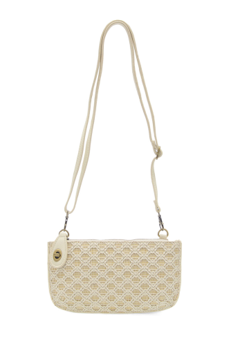 White Lattice Woven Mini Crossbody Wristlet Clutch