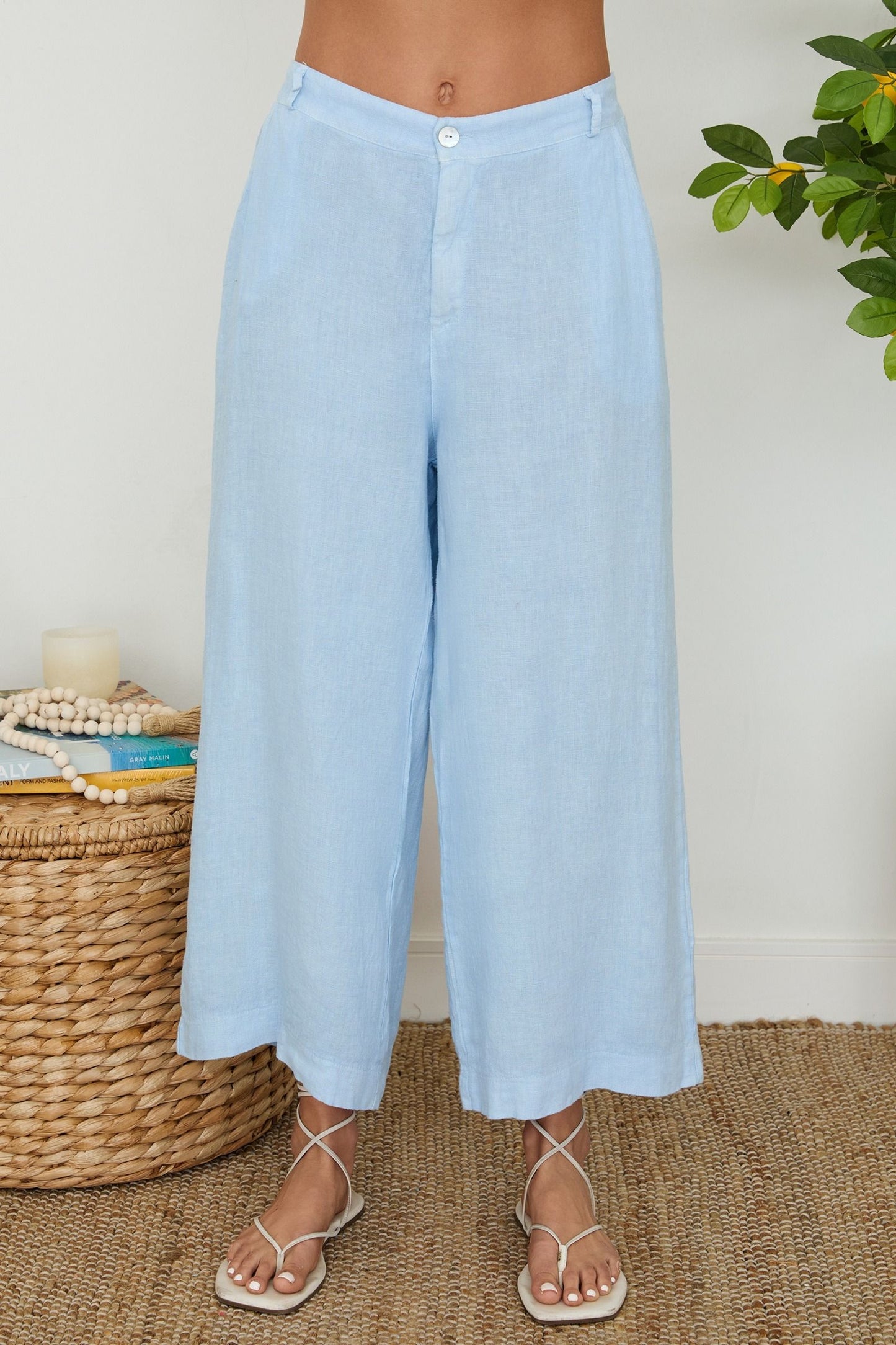 Wide Leg Linen Pants, Sky
