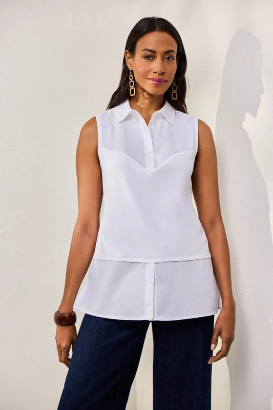 Sasha knit Woven Layering  Tank, White