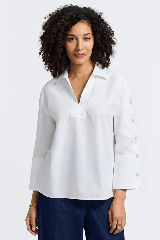 LAINEY 3/4 BTTN PPO SHIRT, White