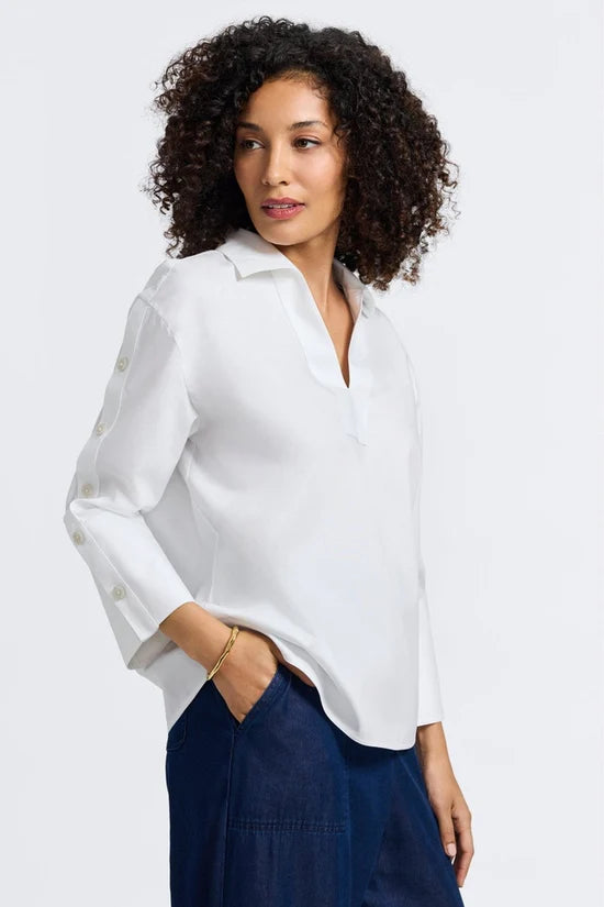 LAINEY 3/4 BTTN PPO SHIRT, White