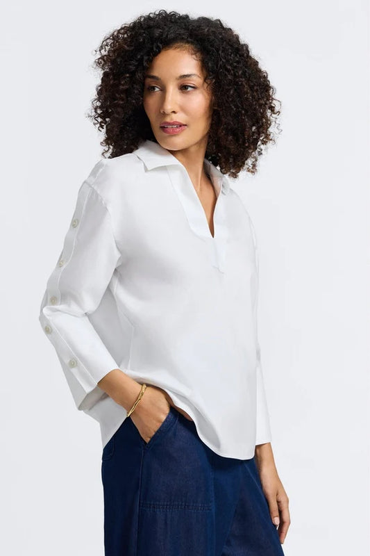 LAINEY 3/4 BTTN PPO SHIRT, White
