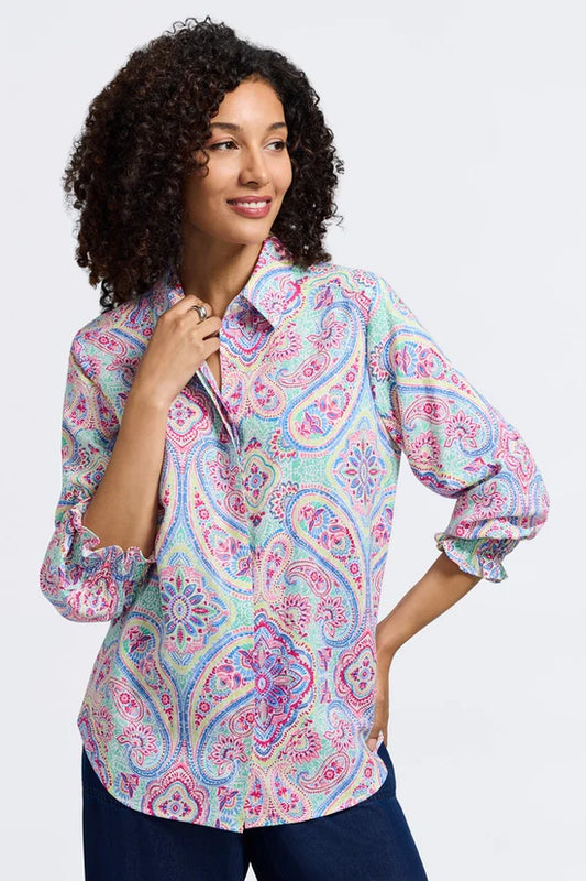 Olivia Paisley Linen 3/4 Sleeve Shirt, Multi