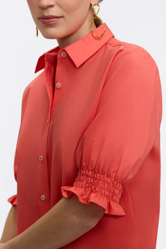 Vivienne Stretch Matte Sateen Elbow Sleeve Shirt, Georgia Peach