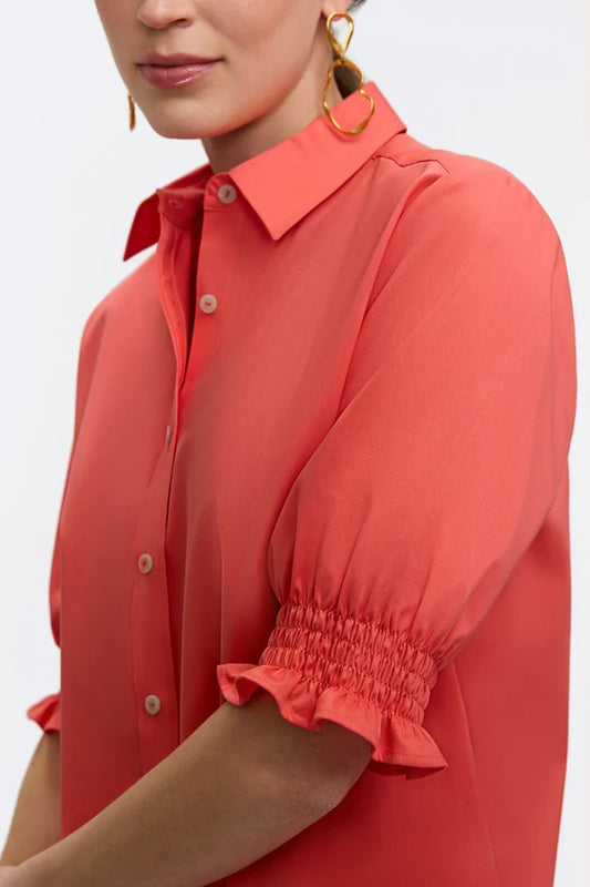 Vivienne Stretch Matte Sateen Elbow Sleeve Shirt, Georgia Peach