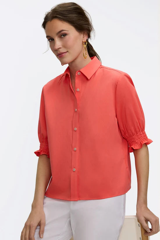 Vivienne Stretch Matte Sateen Elbow Sleeve Shirt, Georgia Peach