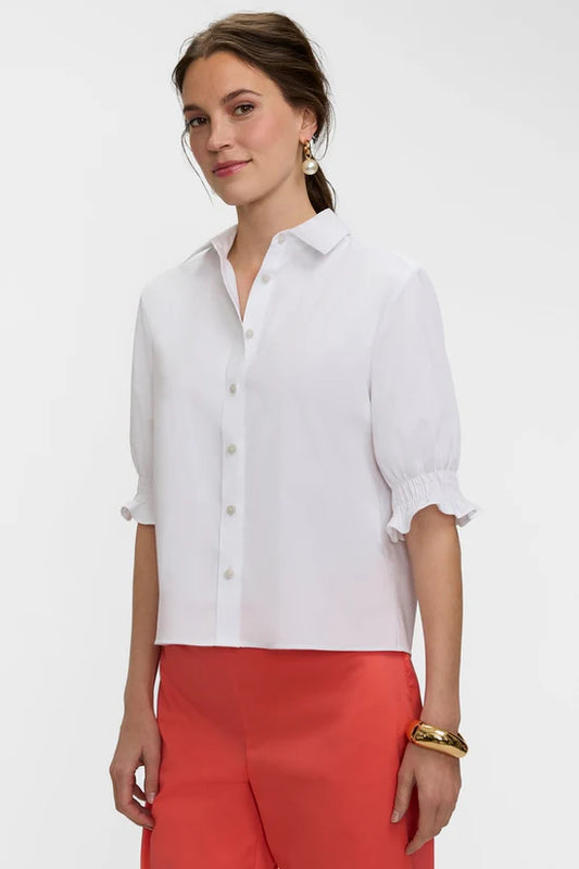 Vivienne Stretch Matte  Sateen Elbow Shirt, White