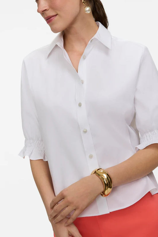 Vivienne Stretch Matte  Sateen Elbow Shirt, White