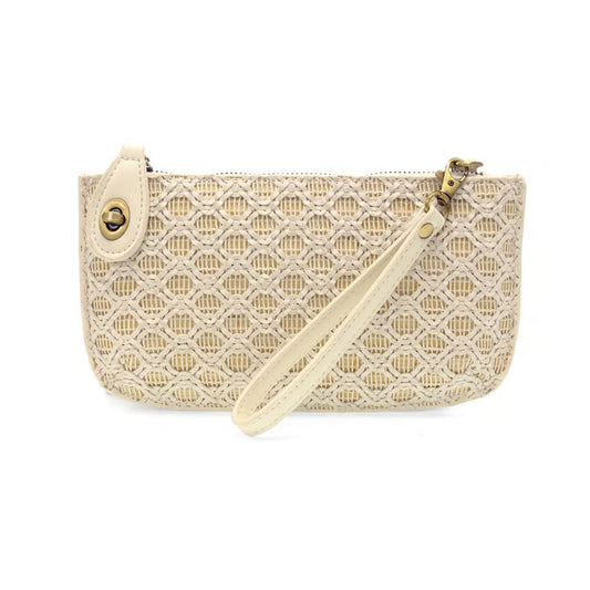 White Lattice Woven Mini Crossbody Wristlet Clutch