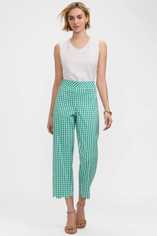 Elaine Scallop Hem Capri, White and Green