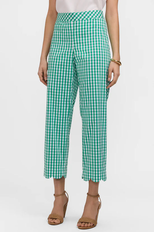 Elaine Scallop Hem Capri, White and Green