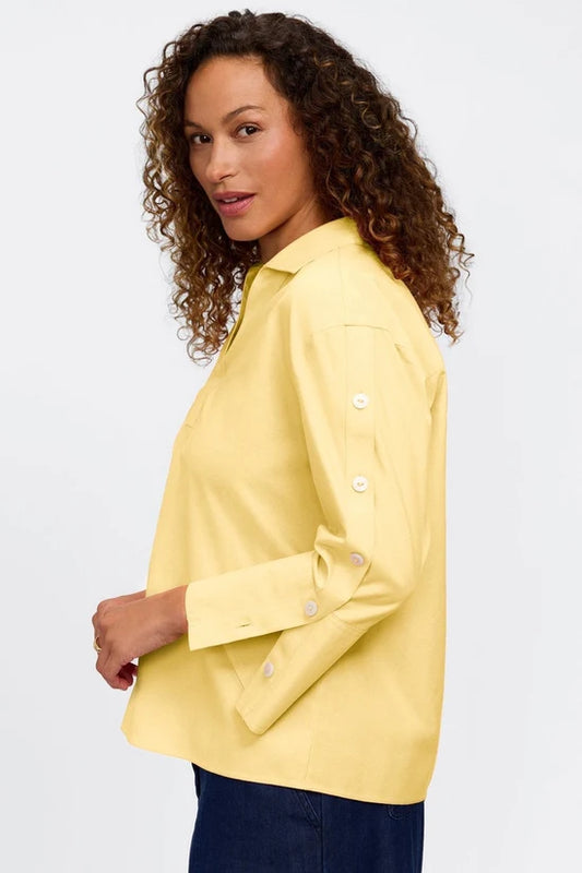Lainey 3/4 Button  Popover Shirt, Lemon