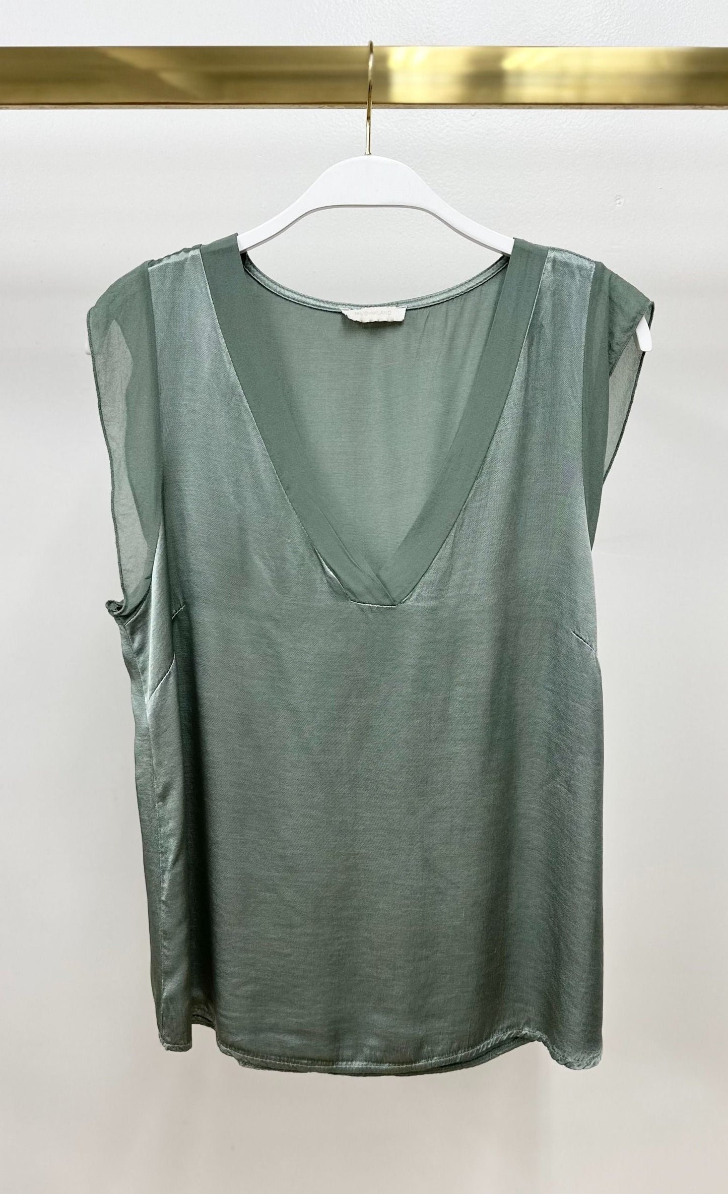 Viscose V-Neck Sleeveless Top, Army Green