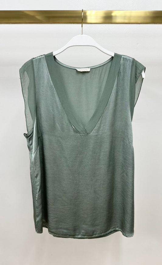 Viscose V-Neck Sleeveless Top, Army Green
