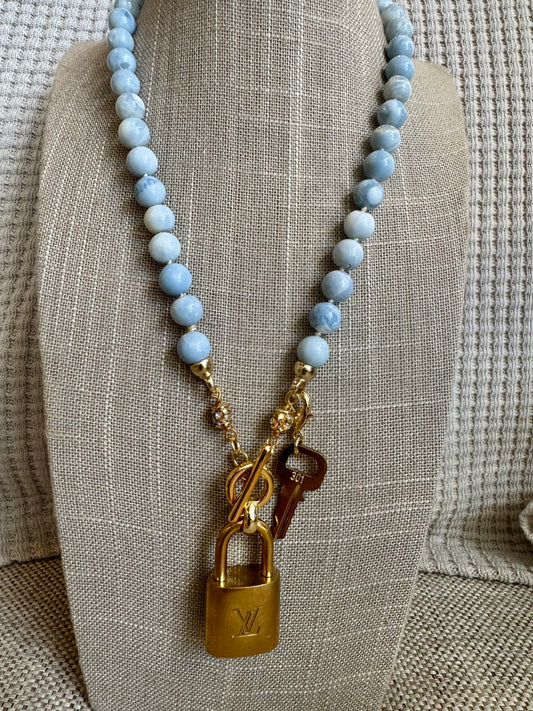 Blue Sky Opal LV Lock Necklace