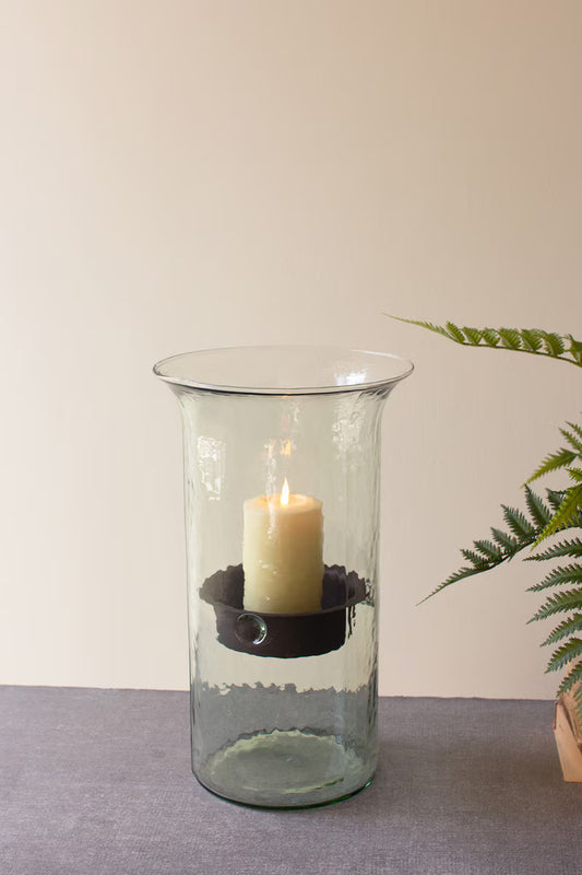 Original Glass Candle Cylinder with Rustic Insert / Medium