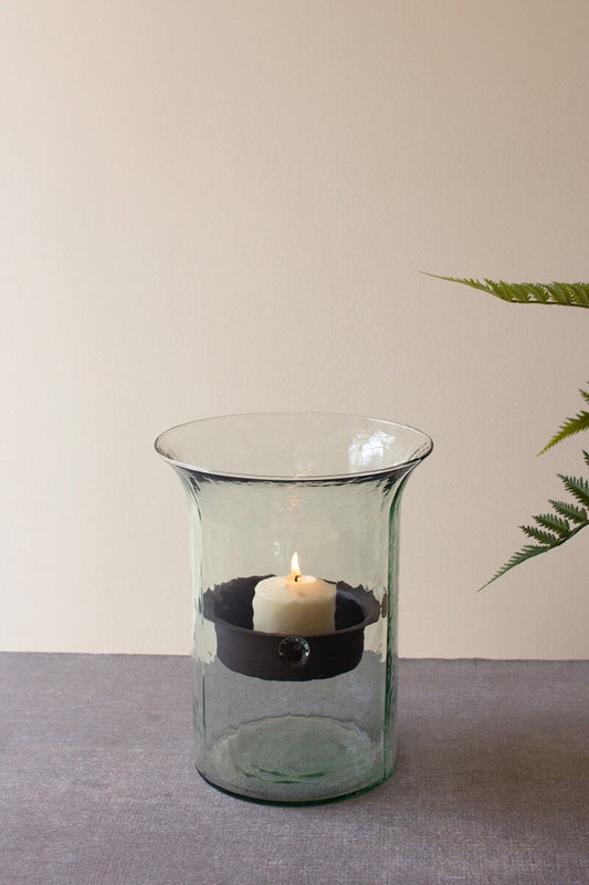 Original Glass Candle Cylinder with Rustic Insert / Small