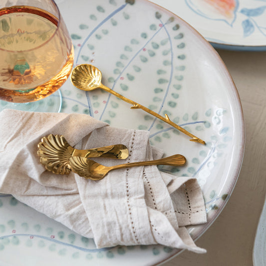 Hand-Painted Stoneware Footed Platter with Botanicals (Each One Will Vary)
