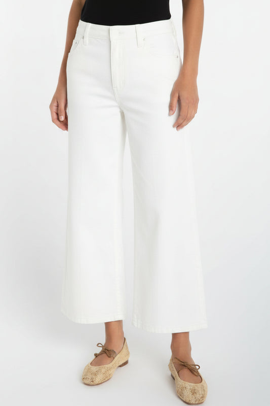 High Rise Crop Wide Leg with Welts, White