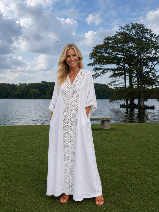 Kaftan with Lace, White