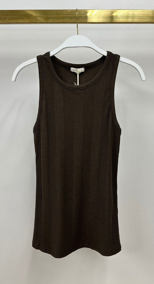 Ribbed Racerback Tank Top, Chocolate Brown
