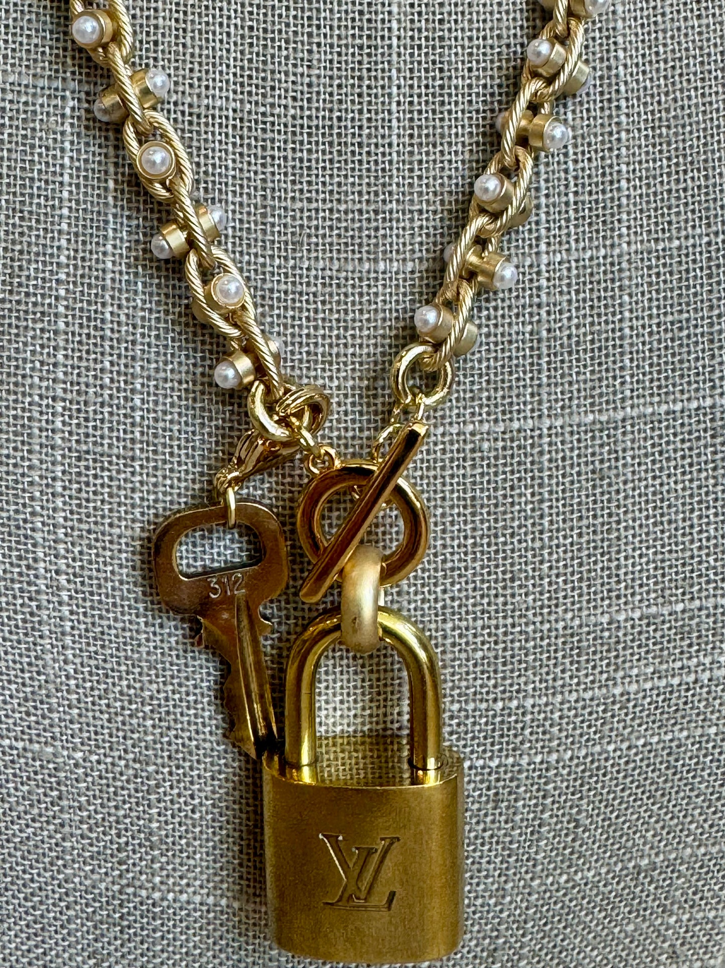 Pearl Gear LV Lock Necklace