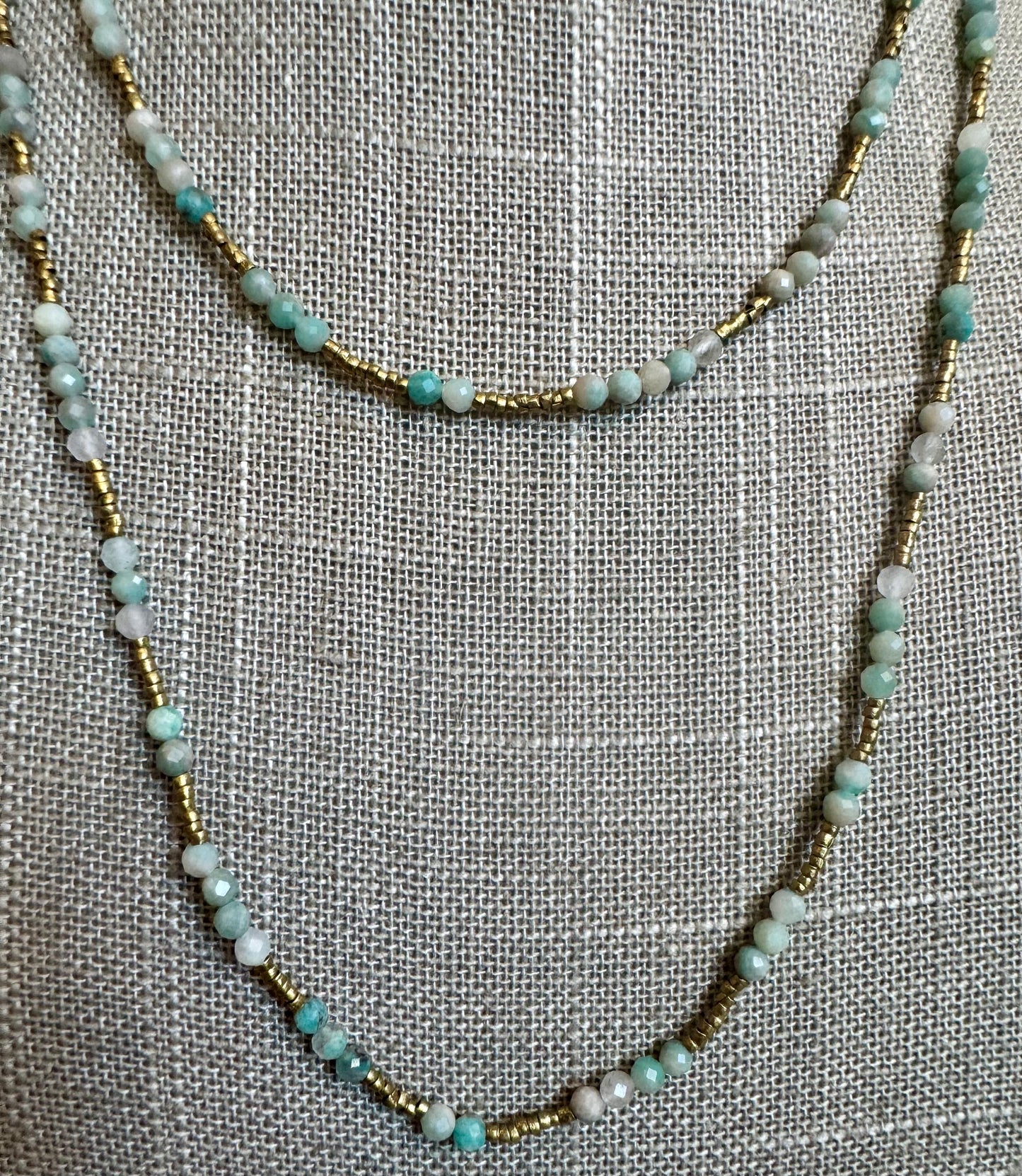 Tiny Faceted Amazonite On African Heishi Beads