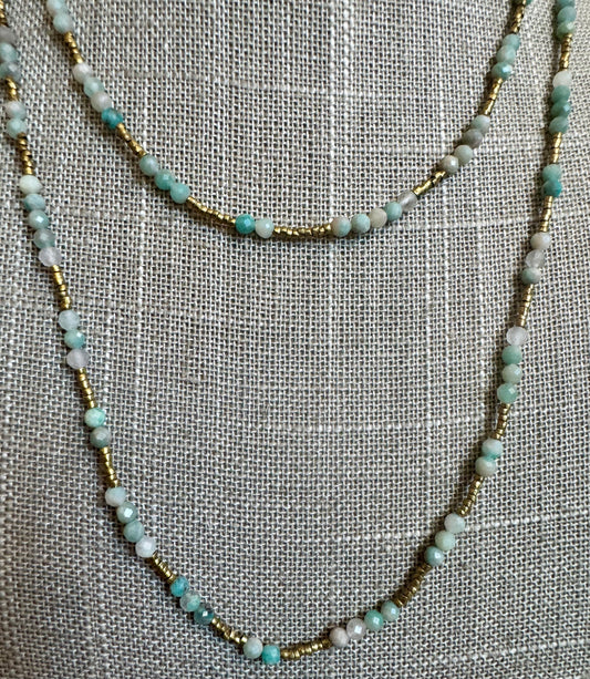 Tiny Faceted Amazonite On African Heishi Beads