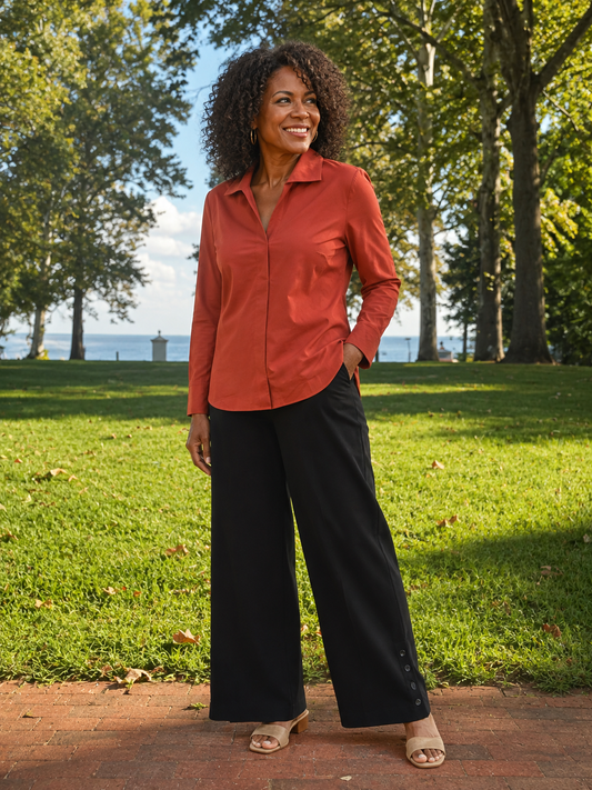 Agnes No Iron Stretch Long Sleeve Popover Shirt, Clay