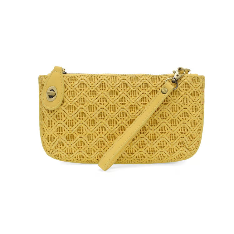 Yellow Lattice Woven Mini Crossbody Wristlet Clutch