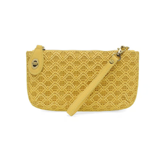 Yellow Lattice Woven Mini Crossbody Wristlet Clutch