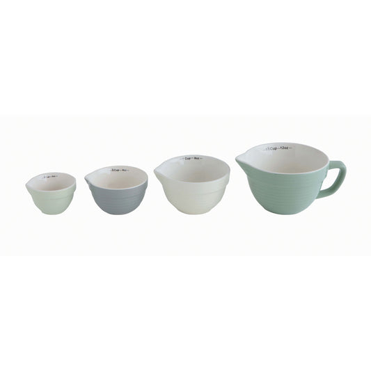 Stoneware Batter Bowl Measuring Cups, Blue