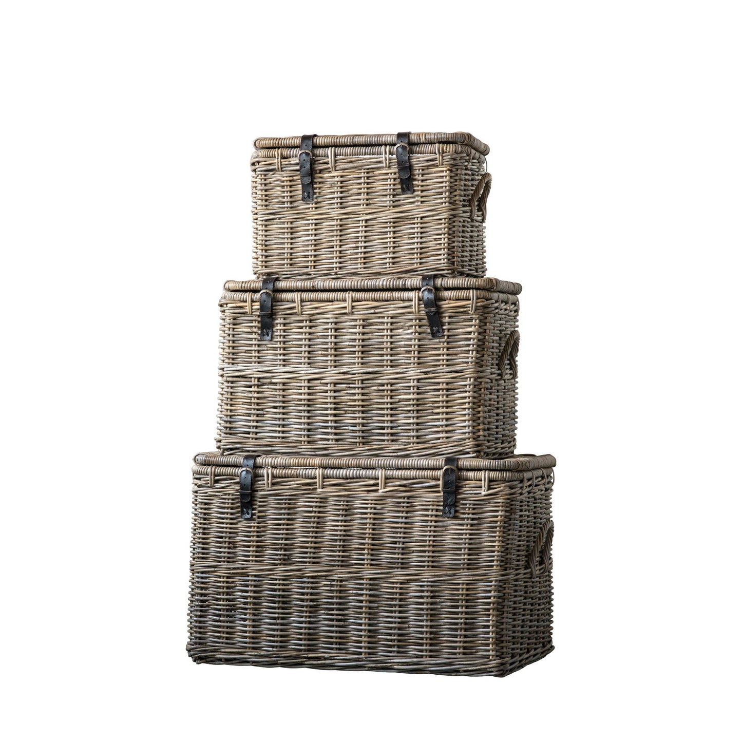 Baskets with Lids and Leather Buckles, Small