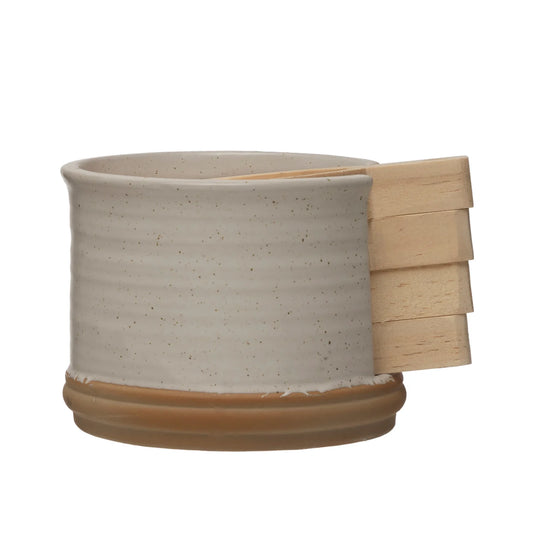 Pine Wood Tapas Plates w/ Stoneware Holder, Set of 5 (Each One Will Vary)