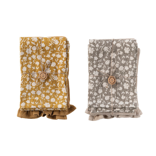 Cotton Slub Printed & Cotton Waffle Tea Towels, Set of 2